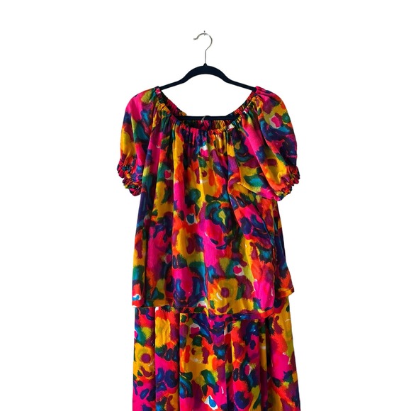 Vintage 1970s 70s Handmade Rainbow Bark Cloth Skirt Set - Picture 6 of 12